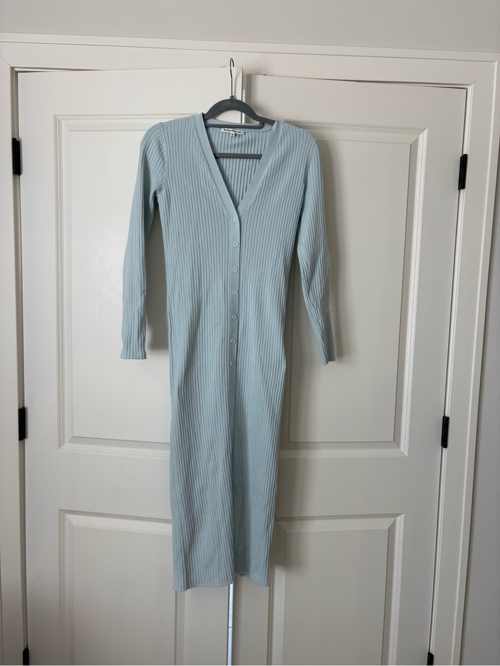 Women’s Ribbed Button-Front Midi Dress - Light Blue - Reformation